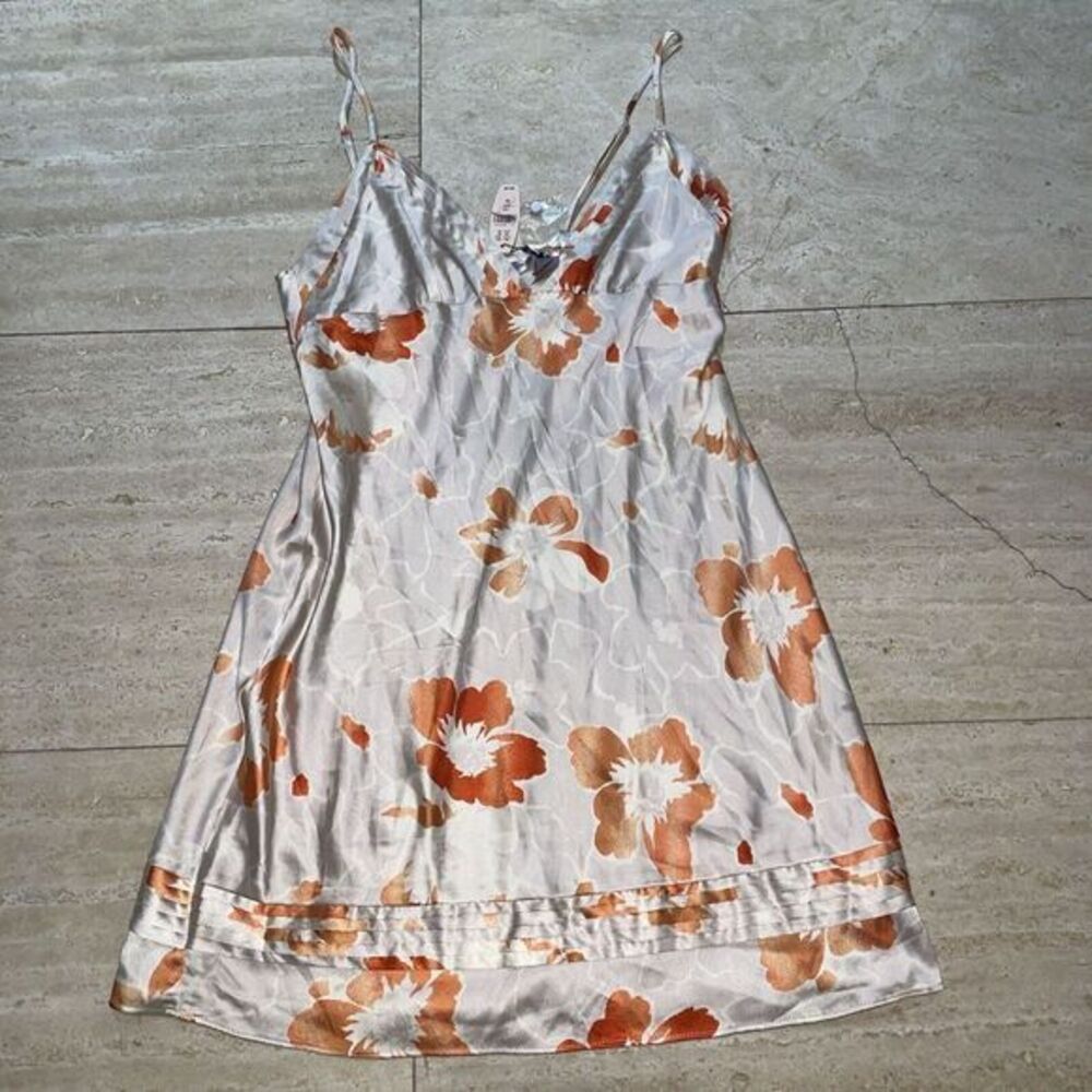 Victorias Secret Y2K Nightie Lingerie Orange Flower Dress W Strap NWT‎ XS